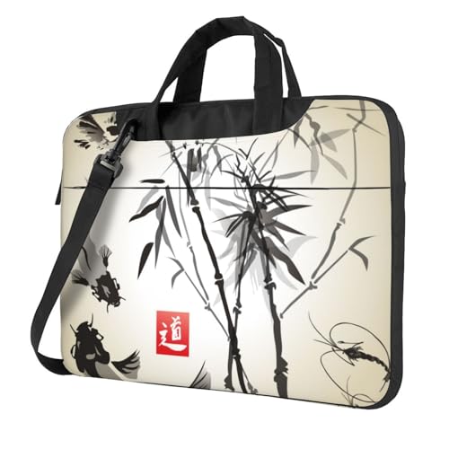 Apbdffjnf Laptoptasche mit Fischvogel und Bambusblättern, für Damen und Herren, Laptophülle, Computertasche, Aktentasche, Schultertasche mit Gurt, 33 cm, 35,6 cm, 39,6 cm, Schwarz , 14 inch von Apbdffjnf