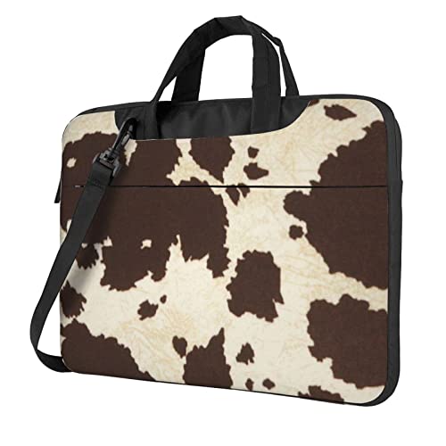 Apbdffjnf Laptoptasche mit Kuhfell-Aufdruck, für Damen und Herren, Laptophülle, Computertasche, Aktentasche, Schultertasche mit Gurt, 33 - 35,6 cm (13 - 14 - 15,6 Zoll), Schwarz , 14 inch von Apbdffjnf