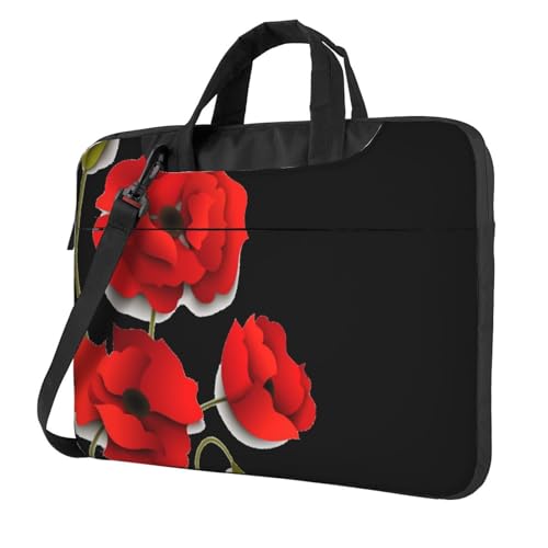 Apbdffjnf Laptoptasche mit Mohnblumen, lebendige Blütenblätter, für Damen und Herren, Laptophülle, Computertasche, Aktentasche, Schultertasche mit Gurt, 33 cm, 35,6 cm, 39,6 cm, Schwarz , 15.6 inch von Apbdffjnf