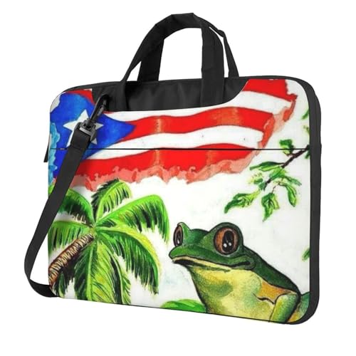 Apbdffjnf Laptoptasche mit Puerto Rico-Flagge, Frosch, Palmen, für Damen und Herren, Laptophülle, Computertasche, Aktentasche, Schultertasche mit Gurt, 33 cm, 35,6 cm, 39,6 cm, Schwarz , 13 inch von Apbdffjnf