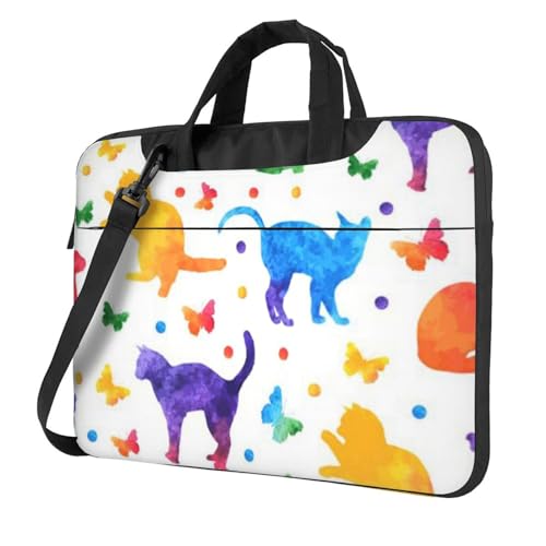 Apbdffjnf Laptoptasche mit Schmetterlingsmotiv und Katze, für Damen und Herren, Laptophülle, Computertasche, Aktentasche, Schultertasche mit Gurt, 33 cm, 35,6 cm, 39,6 cm (13 Zoll), Schwarz , 13 inch von Apbdffjnf