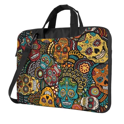 Apbdffjnf Laptoptasche mit Totenkopf-Aufdruck, für Damen und Herren, Laptophülle, Computertasche, Aktentasche, Schultertasche mit Gurt, 33 - 35,6 cm (13 - 14 - 15,6 Zoll), Schwarz , 15.6 inch von Apbdffjnf