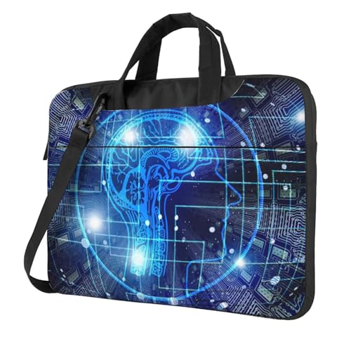 Apbdffjnf Laptoptasche mit künstlicher Intelligenz, Gehirn, für Damen und Herren, Laptophülle, Computertasche, Aktentasche, Schultertasche mit Gurt, 33 cm, 35,6 cm, 39,6 cm, Schwarz , 14 inch von Apbdffjnf