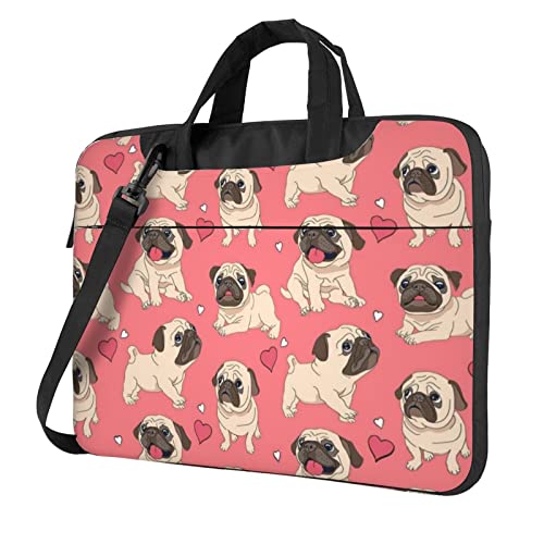 Apbdffjnf Laptoptasche mit lustigem Cartoon-Mops-Motiv, für Damen und Herren, Laptoptasche, Aktentasche, Schultertasche mit Gurt, 33 - 35,6 cm (13 - 14 - 15,6 Zoll), Schwarz , 15.6 inch von Apbdffjnf