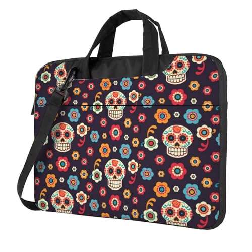 Apbdffjnf Laptoptasche mit mexikanischem Totenkopf, für Damen und Herren, Laptophülle, Computertasche, Aktentasche, Schultertasche mit Gurt, 33 cm, 35,6 cm, 39,6 cm (13 Zoll), Schwarz , 14 inch von Apbdffjnf