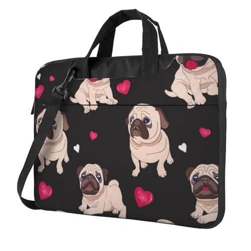 Apbdffjnf Laptoptasche mit niedlichem Mops, für Damen und Herren, Laptoptasche, Aktentasche, Schultertasche mit Gurt, 33 cm, 35,6 cm, 39,6 cm, Schwarz , 13 inch von Apbdffjnf