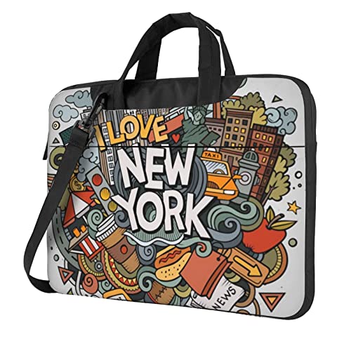 Apbdffjnf Laptoptasche mit niedlichem New York-Motiv, für Damen und Herren, Laptoptasche, Aktentasche, Schultertasche mit Gurt, 33 cm, 35,6 cm, 39,6 cm (13 Zoll), Schwarz , 15.6 inch von Apbdffjnf