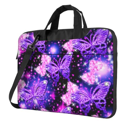 Apbdffjnf Laptoptasche mit niedlichem Schmetterlings-Aufdruck, für Damen und Herren, Laptophülle, Computertasche, Aktentasche, Schultertasche mit Gurt, 33 cm, 35,6 cm, 39,6 cm, Violett, Schwarz , 13 von Apbdffjnf