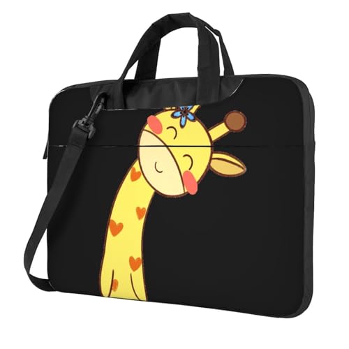 Apbdffjnf Laptoptasche mit niedlicher Schleife, Giraffe, für Damen und Herren, Laptophülle, Computertasche, Aktentasche, Schultertasche mit Gurt, 33 - 35,6 cm (13 - 14 - 15,6 Zoll), Schwarz , 14 inch von Apbdffjnf