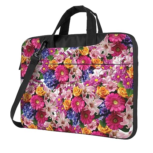 Apbdffjnf Laptoptasche mit rosa Blumen und goldenen Rosen, für Damen und Herren, Laptophülle, Computertasche, Aktentasche, Schultertasche mit Gurt, 33 cm, 35,6 cm, 39,6 cm, Schwarz , 14 inch von Apbdffjnf