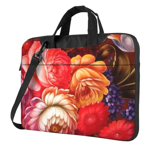 Apbdffjnf Laptoptasche mit schönem Blumenmuster, für Damen und Herren, Laptoptasche, Aktentasche, Schultertasche mit Gurt, 33 cm, 35,6 cm, 39,6 cm, Rot, Schwarz , 14 inch von Apbdffjnf