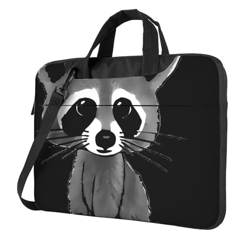 Apbdffjnf Laptoptasche mit süßem Waschbär-Design, für Damen und Herren, Laptophülle, Computertasche, Aktentasche, Schultertasche mit Gurt, 33 - 35,6 cm (13 - 14 - 15,6 Zoll), Schwarz , 15.6 inch von Apbdffjnf