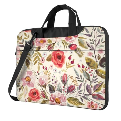 Apbdffjnf Moderne Laptoptasche mit Blumenmuster für Damen und Herren, Laptoptasche, Aktentasche, Schultertasche mit Gurt, 33 cm, 35,6 cm, 39,6 cm (13 Zoll), Schwarz , 15.6 inch von Apbdffjnf