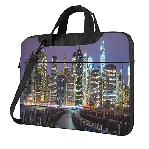 Apbdffjnf New York City Laptoptasche für Damen und Herren, Laptophülle, Computertasche, Aktentasche, Schultertasche mit Gurt, 33 cm, 35,6 cm, 39,6 cm, Schwarz , 13 inch von Apbdffjnf