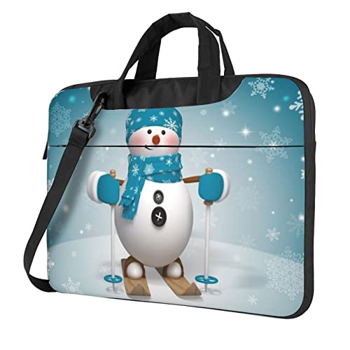 Apbdffjnf Schöne Laptoptasche mit weihnachtlichem Cartoon-Skifahren, Schneemann, Schneeflocke, Laptoptasche, Computertasche, Aktentasche, Schultertasche mit Gurt, 33 cm, 35,6 cm, 39,6 cm (13 Zoll), von Apbdffjnf