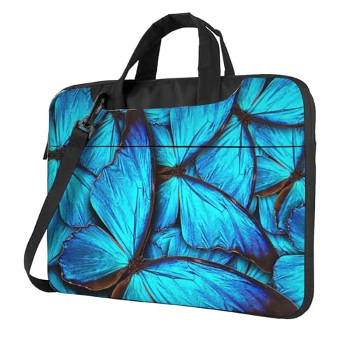 Apbdffjnf Viele blaue Schmetterling-Laptop-Tasche für Damen und Herren, Laptophülle, Computertasche, Aktentasche, Schultertasche mit Gurt, 33 cm, 35,6 cm, 39,6 cm (13 Zoll), Schwarz , 15.6 inch von Apbdffjnf