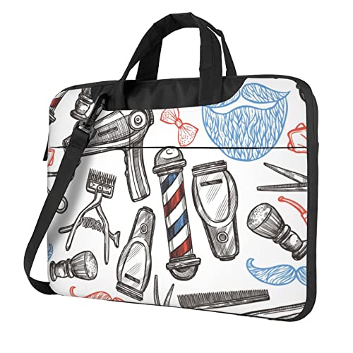 Barber Shop Laptoptasche im Monochrom-Stil, für Damen und Herren, Laptophülle, Computertasche, Aktentasche, Schultertasche mit Gurt, 33 cm, 35,6 cm, 39,6 cm, Schwarz , 14 inch von Apbdffjnf