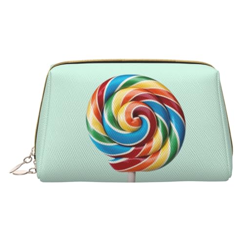 Kleine Make-up-Tasche, Reise-Kosmetiktasche, Make-up-Tasche, PU-Leder, tragbar, vielseitig, Reißverschluss, Make-up-Tasche für Damen und Mädchen, lollipop, Einheitsgröße, Kosmetikkoffer von Apbdffjnf