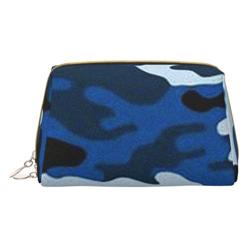 Kleine Make-up-Tasche für Hunde, Reise-Kosmetiktasche, Make-up-Tasche, PU-Leder, tragbar, vielseitig, mit Reißverschluss, Make-up-Tasche für Damen und Mädchen, blau camouflage, Einheitsgröße, von Apbdffjnf