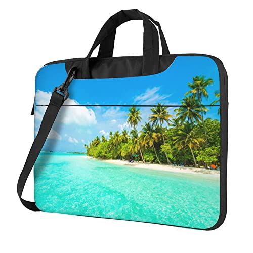 Laptoptasche für Damen und Herren, Motiv: Insel mit Sandstrand und Palme, Laptophülle, Computertasche, Aktentasche, Schultertasche mit Gurt, 33 cm, 35,6 cm, 39,6 cm, Schwarz , 13 inch von Apbdffjnf