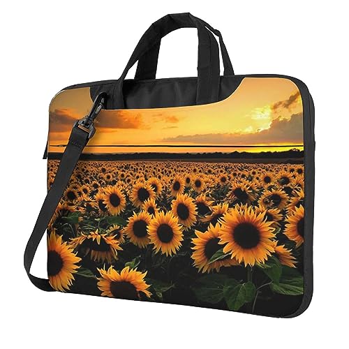 Laptoptasche mit Sonnenblume und Sonnenuntergang für Damen und Herren, Laptophülle, Computertasche, Aktentasche, Schultertasche mit Gurt, 33 cm, 35,6 cm, 39,6 cm, Schwarz , 13 inch von Apbdffjnf