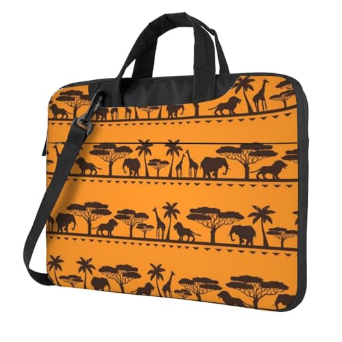 Laptoptasche mit afrikanischen Tieren für Damen und Herren, Laptophülle, Computertasche, Aktentasche, Schultertasche mit Gurt, 33 cm, 35,6 cm, 39,6 cm (13 Zoll), Schwarz , 15.6 inch von Apbdffjnf