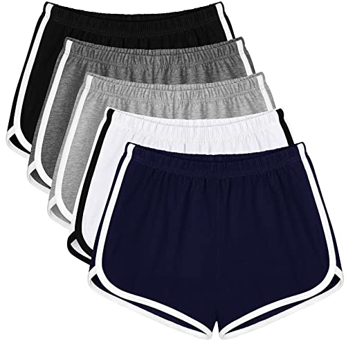 Apoway 5er-Pack Baumwolle Yoga Shorts Athletic Dance Running Sport Kurze Atmungsaktive Workout Hosen Delphin Shorts für Frauen, Schwarz, dunkelgrau, hellgrau, aus Weiß, Marine, XL von Apoway