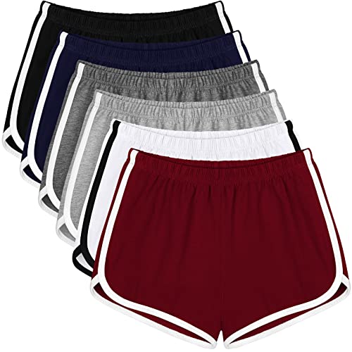 Apoway 6 Packungen Tanzshorts Baumwolle Sport Kurz Bund Frauen Sommer Sport Shorts Yoga Shorts für Frauen, Schwarz, Dunkelgrau, Gainsboro, gebrochenes Weiß, Marineblau, Weinrot, Klein von Apoway