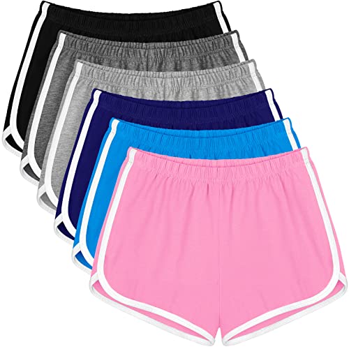 Apoway 6 Packungen Tanzshorts Baumwolle Sport Kurzer Bund Damen Sommer Sport Shorts Yoga Shorts für Damen, Schwarz, Dunkelgrau, Gainsboro, Königsblau, Seeblau, Rosa, Groß von Apoway