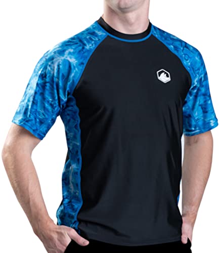 Aqua Design Herren Rashguard-Shirt, kurzärmelig, Big Wave, Surf, Schwimmen, bequeme Passform, Royal Ripple, Schwarz, Größe XXL von Aqua Design