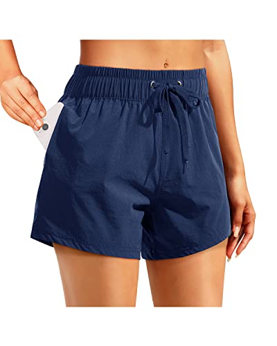 Aqua Eve Damen Boardshorts mit Taschen Hohe Taille Badeshorts Schnell Trocken Badeanzug Shorts mit Futter, Marineblau, S von Aqua Eve