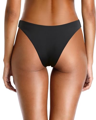 Aqua Eve Freche Damen-Bikinihose, brasilianischer hoher Schnitt, Badehose, niedrige Leibhöhe, Badeanzug-Unterteil, Schwarz, XL von Aqua Eve