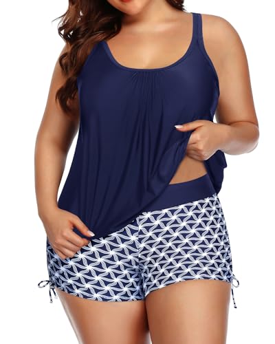 Aqua Eve Tankini in Übergröße mit Shorts, zweiteiliger Badeanzüge für Damen, Blouson, Bauchkontrolle, Badeanzüge, Marineblau, 44 Mehr von Aqua Eve