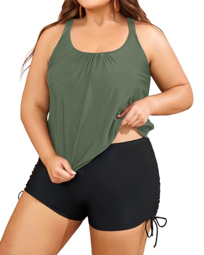 Aqua Eve Tankini in Übergröße mit Shorts, zweiteiliger Badeanzug für Damen, Blouson, Bauchkontrolle, Badeanzüge, Grün (Army Green), 16 Plus von Aqua Eve