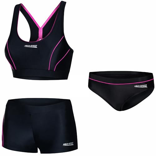 Aqua Speed Bikini Set + Bikinihose Frauen | Sport Zweiteiler Beachvolleyball | Bathing Suits Woman | 2-Piece Swimsuit | sportliche Bademode | Schwimmbikini | Gr. 40, 19 Black - Pink | Fiona von Aqua Speed