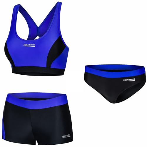 Aqua Speed Bikini Set Damen + Bikinihose | Zweiteiler | Zweiteiliger Damenbadeanzug | Sport Bademode | Schwimmbikini | Bustier Bikinioberteil | Unterteil | Gr. 40, 14 Black - Blue | Fiona von Aqua Speed