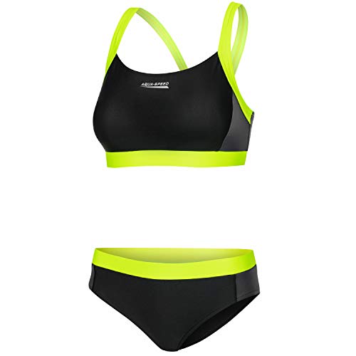 Aqua Speed Bikini Set Damen | Zweiteiler Sport | Two Piece Swimsuit Women | Bikinis Beachvolleyball | sportliche Bademode | Schwimmbikini Frauen | Pool | Schwarz-Hellgrün, Gr. 42 | Naomi von Aqua Speed