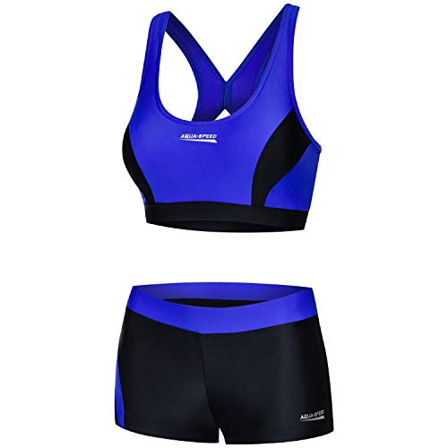 Aqua Speed Bikini Set Damen | Zweiteiler schwarz-blau | Two Piece Swimsuit | Bikinis Beachvolleyball | sportliche Bademode | Schwimmbikini für Frauen Mädchen | Gr. 38, 14 Black - Blue | Fiona von Aqua Speed