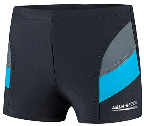 Aqua Speed Boxer Badehosen Jungen + gratis eBook | UV Schwimmhosen | Kinder Schwimmbekleidung | Badebekleidung Kind | 32. Grau Blau Gr. 116 | Andy von Aqua Speed