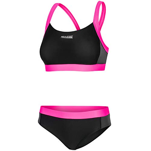 Aqua Speed Damen Sport Bikini Set | Bademode Zweiteiler für Frauen | Two Piece Swimsuit | Womens Swimwear | Beachvolleyball | Swimming Pool | Schwimmen | Schwarz-Grau-Rosa, Gr. 36 | Naomi von Aqua Speed