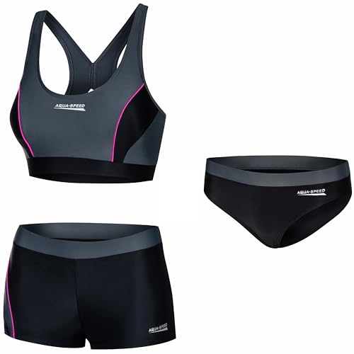 Aqua Speed Damen Sport Bikini Set | Sport Zweiteiler | Beachvolleyball | Bathing Suits Woman | 2-Piece Swimsuit | sportliche Bademode | Schwimmbikini | Gr. 42, 139 Black - Gray – Pink | Fiona von Aqua Speed
