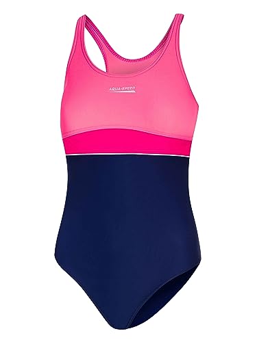 Aqua Speed Einteiler Badeanzug Mädchen 6/7 Jahre | Schwimmanzug Training | sportliche Badebekleidung für Kinder mit UV-Schutz | Sport | Wettkampf | 43 Navy - Raspberry - Coral | Emily von Aqua Speed