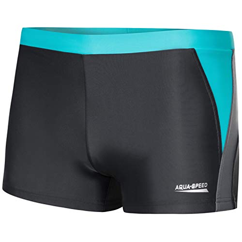 Aqua Speed Enge Badehose Jungen + gratis eBook | Moderne Schwimmhose für Jungs | UV Schwimmbekleidung | Dario, Gr. M, 32 Grey Light Grey Turquoise von Aqua Speed