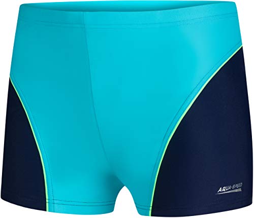 Aqua Speed Enge Schwimmhose Jungen + gratis eBook | Kurze Badehosen für Jungs | Kinder Schwimmbekleidung | Gr. 134 | 24. Turquoise Blau | Leo von Aqua Speed