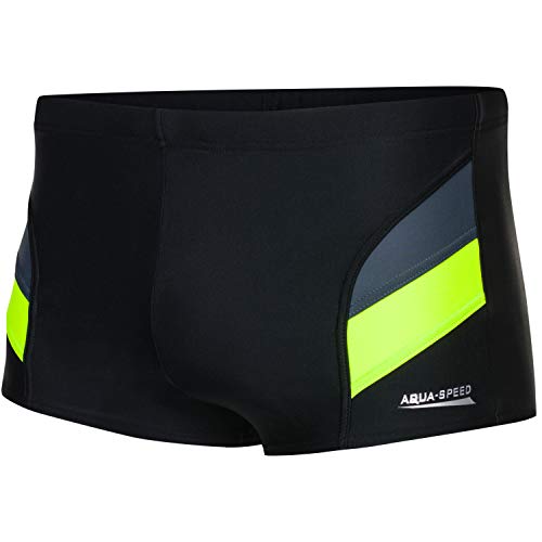 Aqua Speed Herren Badehose + gratis eBook | Wettkampf Schwimmhose | Schwimmbekleidung Kastenbadehose | Aron, Gr. XL Schwarz Grau Fluoreszierend Gelb von Aqua Speed