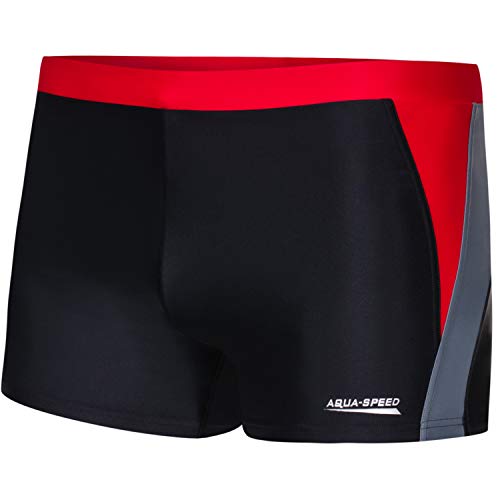 Aqua Speed Herren Badehose eng + gratis eBook | Wettkampf Boxer Schwimmhose Herren | UV Schwarze Badebekleidung | Dario, Gr. M, 16 Black Grey red von Aqua Speed