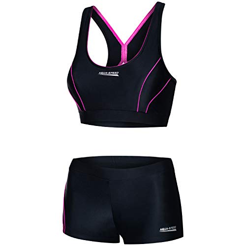 Aqua Speed Sport Bikini Set Damen | Zweiteiler schwarz-rosa Beachvolleyball | Bathing Suits | 2-Piece Swimsuit | sportliche Bademode | Schwimmbikini Mädchen | Gr. 38, 19 Black - Pink | Fiona von Aqua Speed