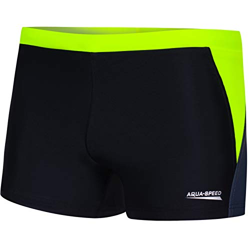 Aqua Speed Swim Trunks für Herren + gratis eBook | Kurze UV Schwimmhosen | Schwarze Kastenbadehose Männer | Dario, Gr. L, 138 Black Grey Fluo Yellow von Aqua Speed