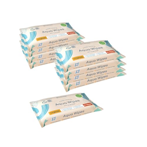 Aqua Wipes Originals Babytücher - 100% biologisch abbaubar, plastikfreie Tücher, 99,6% gereinigtes Wasser, neugeborene Tücher, Vegan, Parabene und parfümfrei, NHS zugelassen (9 Packungen von Aqua Wipes