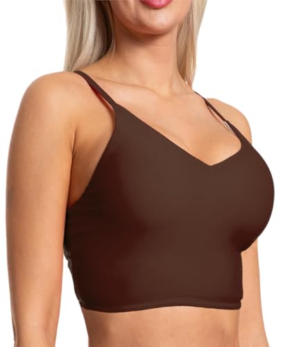 Aquarti Damen Bikini Top Oberteil Bustier Padded Spaghettiträger V-Ausschnitt Swimsuit Yoga Fitness, Farbe: Braun, Größe: 42 Aquarti Damen Bikini Top Oberteil Bustier Padded Spaghettiträger V-Ausschnitt Swimsuit Yoga Fitness, Farbe: Braun, Größe: 42 von Aquarti